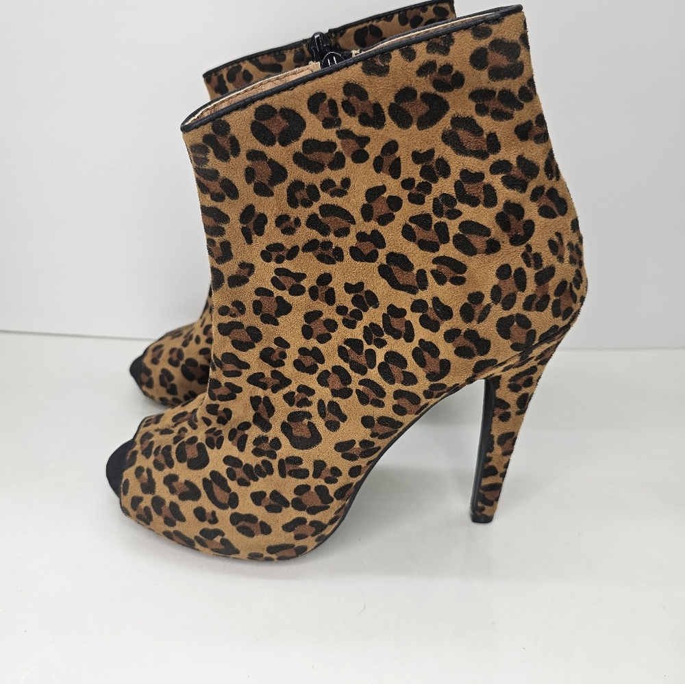 Leopard print peep toe boots